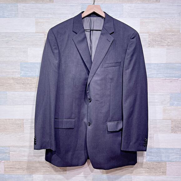 Michael Kors Wool Sharkskin 2 Pc Suit Black Mens 44L Jacket Flat Front Pants - Picture 2 of 14